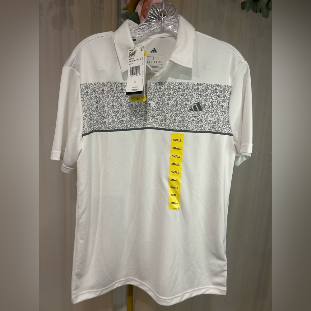Adidas Golf Polo Shirt White Pattern Performance Polo NWT Small